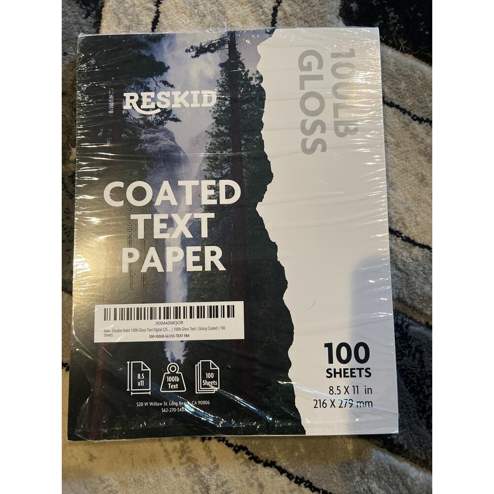 Reskid Coated Text Paper 100lb Gloss 8.5 x 11 Inches 100 Sheets
